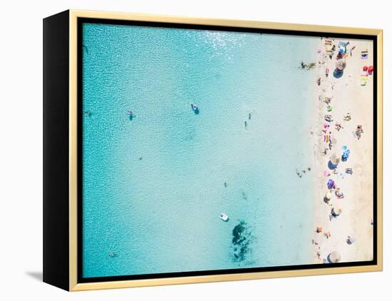 Aerial View of Sandy Beach with Tourists Swimming in Beautiful Clear Sea Water-paul prescott-Framed Premier Image Canvas