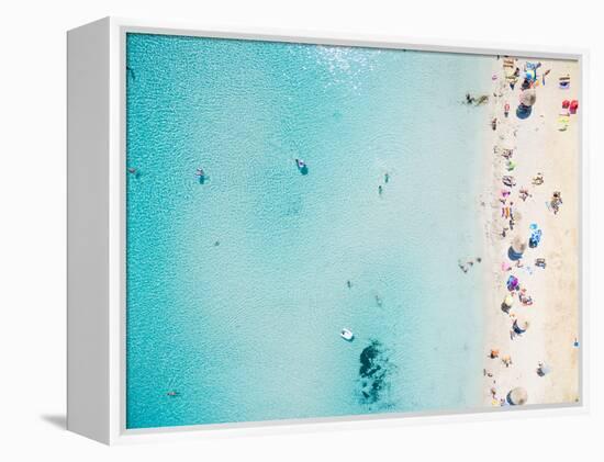 Aerial View of Sandy Beach with Tourists Swimming in Beautiful Clear Sea Water-paul prescott-Framed Premier Image Canvas