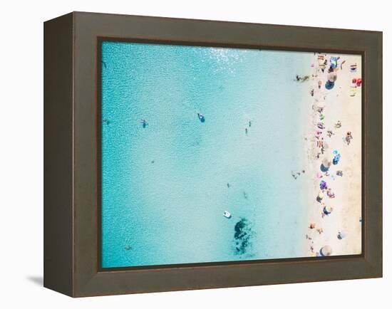 Aerial View of Sandy Beach with Tourists Swimming in Beautiful Clear Sea Water-paul prescott-Framed Premier Image Canvas