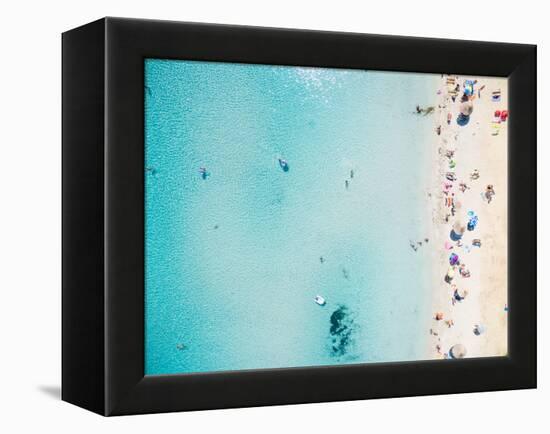 Aerial View of Sandy Beach with Tourists Swimming in Beautiful Clear Sea Water-paul prescott-Framed Premier Image Canvas