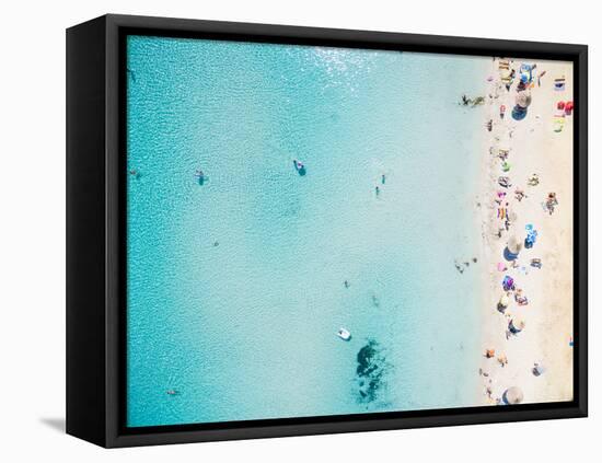 Aerial View of Sandy Beach with Tourists Swimming in Beautiful Clear Sea Water-paul prescott-Framed Premier Image Canvas