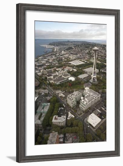 Aerial View of Seattle Center, Space Needle, and Puget Sound, Seattle, Washington, USA-Merrill Images-Framed Photographic Print