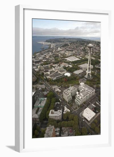 Aerial View of Seattle Center, Space Needle, and Puget Sound, Seattle, Washington, USA-Merrill Images-Framed Photographic Print