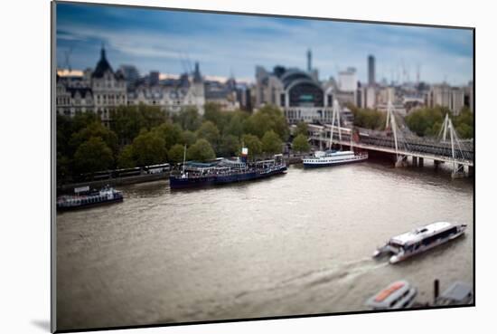Aerial View of Ships and Boats on the Thames River with the Hungerford Bridge on the Background-Felipe Rodriguez-Mounted Photographic Print