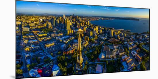 Aerial view of Skyline with Space Needle in Seattle, King County, Washington State, USA-null-Mounted Photographic Print