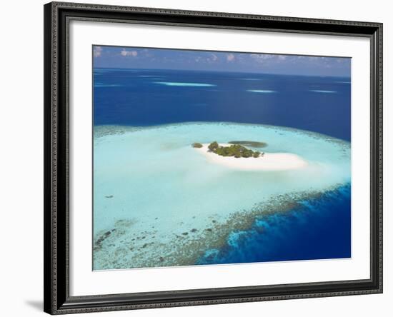 Aerial View of Small Island, Maldives, Indian Ocean, Asia-Sakis Papadopoulos-Framed Photographic Print