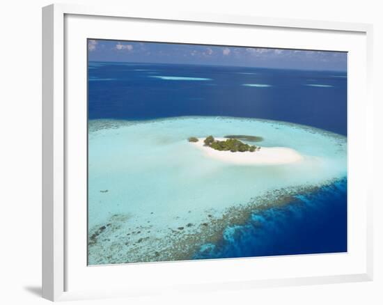 Aerial View of Small Island, Maldives, Indian Ocean, Asia-Sakis Papadopoulos-Framed Photographic Print