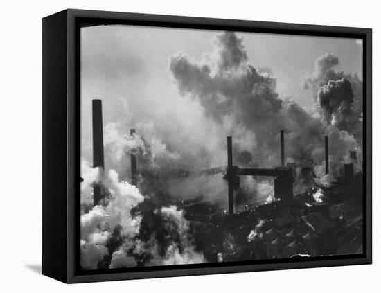 Aerial View of Smoke and Smokestacks at Us Steel Plant-Margaret Bourke-White-Framed Premier Image Canvas