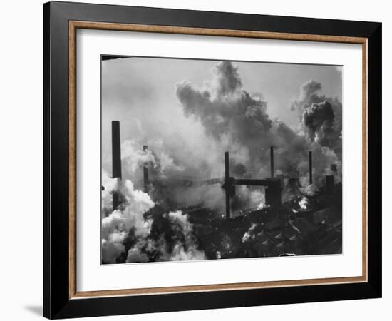 Aerial View of Smoke and Smokestacks at Us Steel Plant-Margaret Bourke-White-Framed Photographic Print