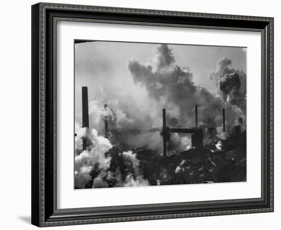 Aerial View of Smoke and Smokestacks at Us Steel Plant-Margaret Bourke-White-Framed Photographic Print