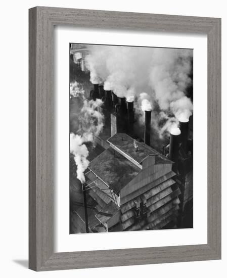 Aerial View of Smoke Coming Fr. Chimneys on the Roof of the Champion Paper Co-Margaret Bourke-White-Framed Photographic Print