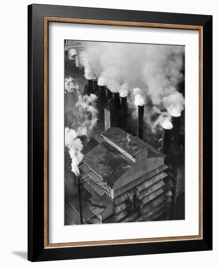 Aerial View of Smoke Coming Fr. Chimneys on the Roof of the Champion Paper Co-Margaret Bourke-White-Framed Photographic Print