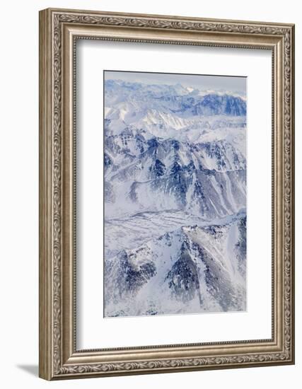 Aerial view of snow covered mountain range, Alaska, USA-Keren Su-Framed Photographic Print