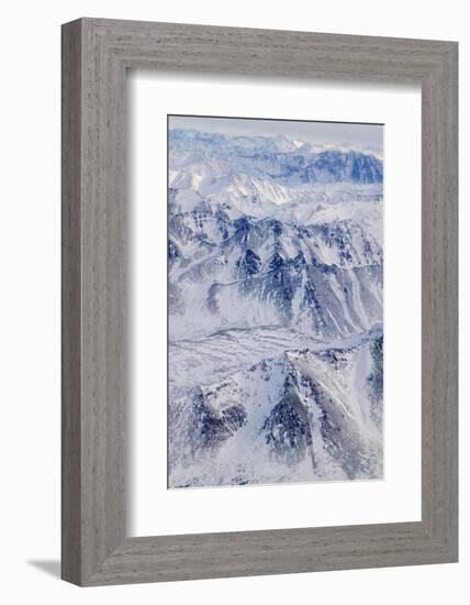 Aerial view of snow covered mountain range, Alaska, USA-Keren Su-Framed Photographic Print