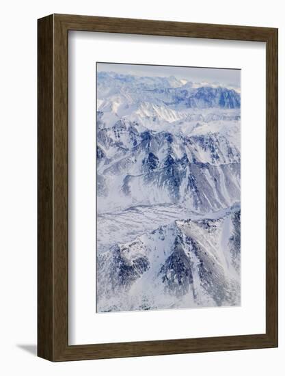 Aerial view of snow covered mountain range, Alaska, USA-Keren Su-Framed Photographic Print