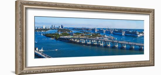 Aerial View of South Beach and Venetian Islands with cruise ship terminal in the background, Mia...-Panoramic Images-Framed Photographic Print