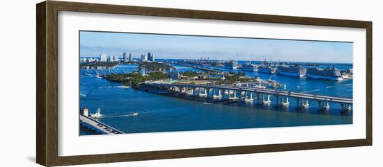 Aerial View of South Beach and Venetian Islands with cruise ship terminal in the background, Mia...-Panoramic Images-Framed Photographic Print