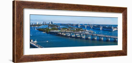 Aerial View of South Beach and Venetian Islands with cruise ship terminal in the background, Mia...-Panoramic Images-Framed Photographic Print