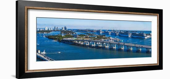 Aerial View of South Beach and Venetian Islands with cruise ship terminal in the background, Mia...-Panoramic Images-Framed Photographic Print