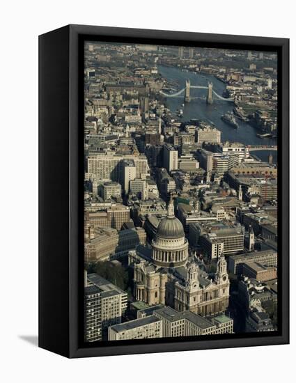 Aerial View of St. Pauls Cathedral, Tower Bridge and the River Thames, London, England-Adam Woolfitt-Framed Premier Image Canvas