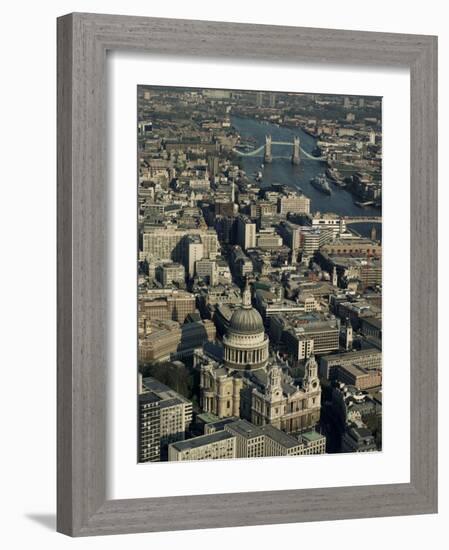 Aerial View of St. Pauls Cathedral, Tower Bridge and the River Thames, London, England-Adam Woolfitt-Framed Photographic Print