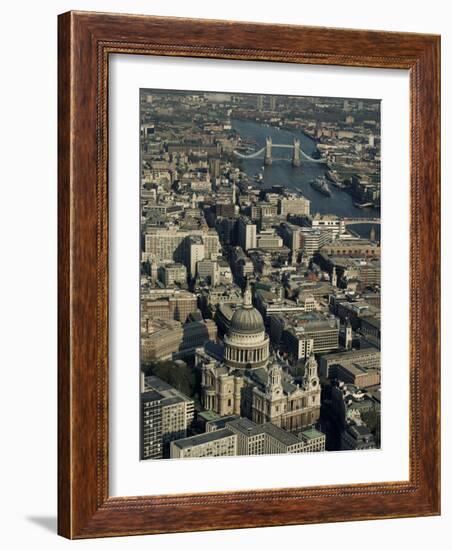 Aerial View of St. Pauls Cathedral, Tower Bridge and the River Thames, London, England-Adam Woolfitt-Framed Photographic Print