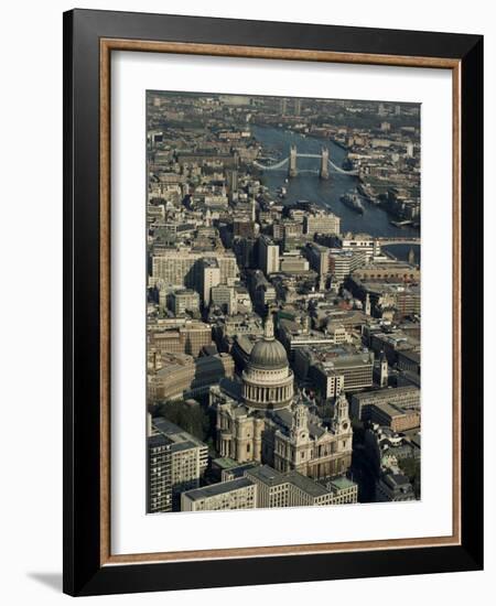 Aerial View of St. Pauls Cathedral, Tower Bridge and the River Thames, London, England-Adam Woolfitt-Framed Photographic Print