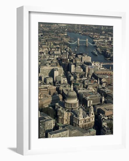 Aerial View of St. Pauls Cathedral, Tower Bridge and the River Thames, London, England-Adam Woolfitt-Framed Photographic Print