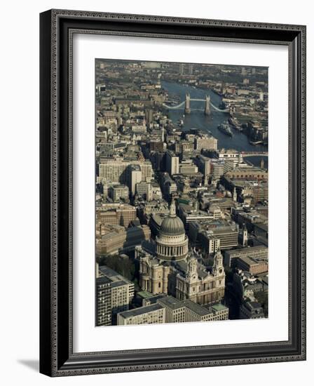 Aerial View of St. Pauls Cathedral, Tower Bridge and the River Thames, London, England-Adam Woolfitt-Framed Photographic Print