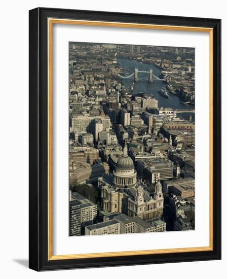 Aerial View of St. Pauls Cathedral, Tower Bridge and the River Thames, London, England-Adam Woolfitt-Framed Photographic Print