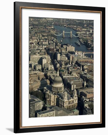 Aerial View of St. Pauls Cathedral, Tower Bridge and the River Thames, London, England-Adam Woolfitt-Framed Photographic Print