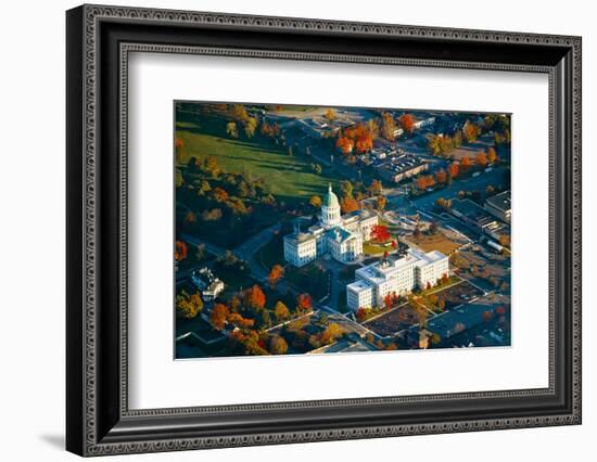 Aerial view of State Capital building and autumn color in Augusta, Maine-null-Framed Photographic Print