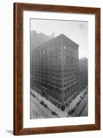 Aerial View of Stock Exchange Building with Parked Automobiles-null-Framed Photographic Print