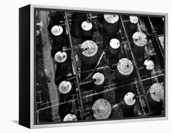 Aerial View of Storage Tanks at Humble Oil Co-Margaret Bourke-White-Framed Premier Image Canvas