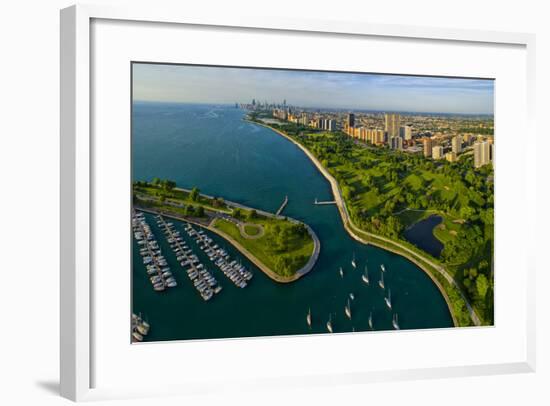 Aerial view of Sydney R. Marovitz Golf Course and Montrose Harbor, Chicago, Cook County, Illinoi...-null-Framed Photographic Print