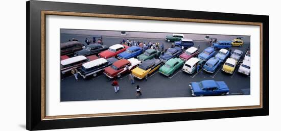 Aerial View of Taxi Stand, Capitol Square, Havana, Cuba, West Indies, Central America-Bruno Morandi-Framed Photographic Print