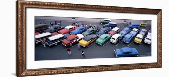 Aerial View of Taxi Stand, Capitol Square, Havana, Cuba, West Indies, Central America-Bruno Morandi-Framed Photographic Print