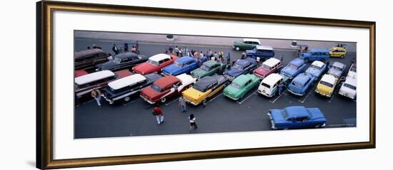 Aerial View of Taxi Stand, Capitol Square, Havana, Cuba, West Indies, Central America-Bruno Morandi-Framed Photographic Print