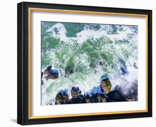 Aerial view of the beach, Newport, Lincoln County, Oregon, USA-Panoramic Images-Framed Photographic Print