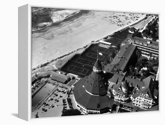 Aerial View of the Beach, Tennis Courts and Pool of the Coronado Hotel-Margaret Bourke-White-Framed Premier Image Canvas