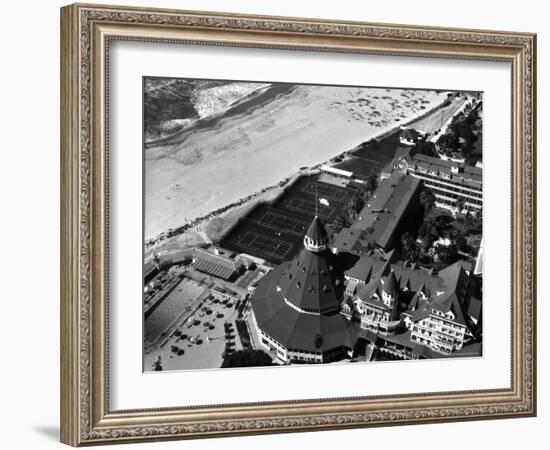 Aerial View of the Beach, Tennis Courts and Pool of the Coronado Hotel-Margaret Bourke-White-Framed Photographic Print