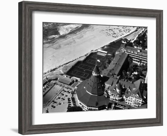 Aerial View of the Beach, Tennis Courts and Pool of the Coronado Hotel-Margaret Bourke-White-Framed Photographic Print