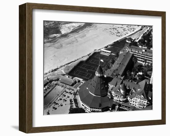 Aerial View of the Beach, Tennis Courts and Pool of the Coronado Hotel-Margaret Bourke-White-Framed Photographic Print