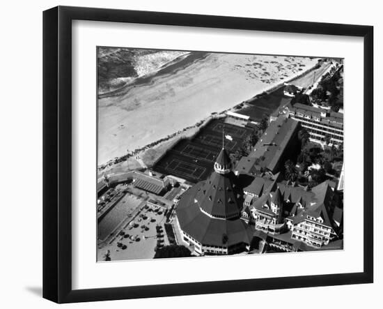 Aerial View of the Beach, Tennis Courts and Pool of the Coronado Hotel-Margaret Bourke-White-Framed Photographic Print