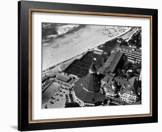 Aerial View of the Beach, Tennis Courts and Pool of the Coronado Hotel-Margaret Bourke-White-Framed Photographic Print