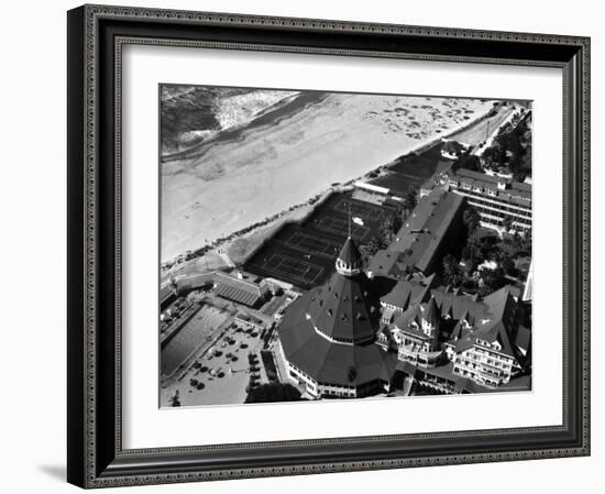 Aerial View of the Beach, Tennis Courts and Pool of the Coronado Hotel-Margaret Bourke-White-Framed Photographic Print