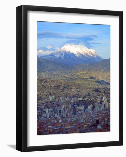 Aerial View of the Capital with Snow-Covered Mountain in Background, La Paz, Bolivia-Jim Zuckerman-Framed Photographic Print