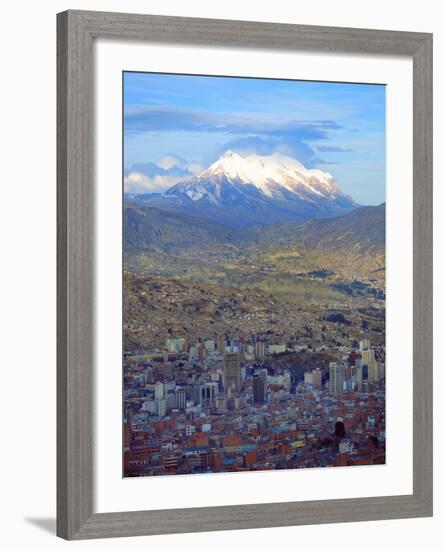 Aerial View of the Capital with Snow-Covered Mountain in Background, La Paz, Bolivia-Jim Zuckerman-Framed Photographic Print