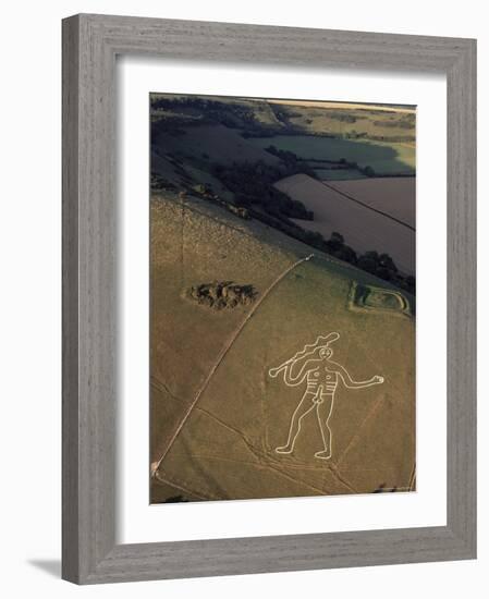 Aerial View of the Cerne Abbas Giant, Dorset, England, United Kingdom-Adam Woolfitt-Framed Photographic Print