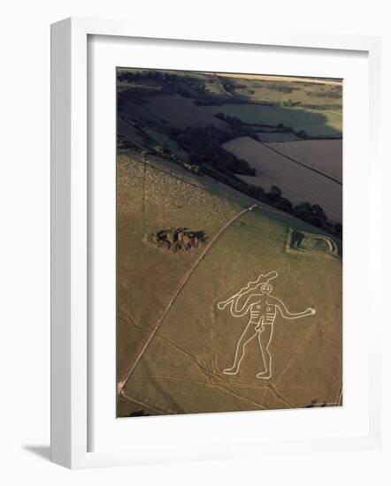 Aerial View of the Cerne Abbas Giant, Dorset, England, United Kingdom-Adam Woolfitt-Framed Photographic Print